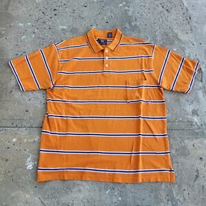 Vintage Y2K Profile Polo Shirt Mens XL Orange Short Sleeve Preppy Striped